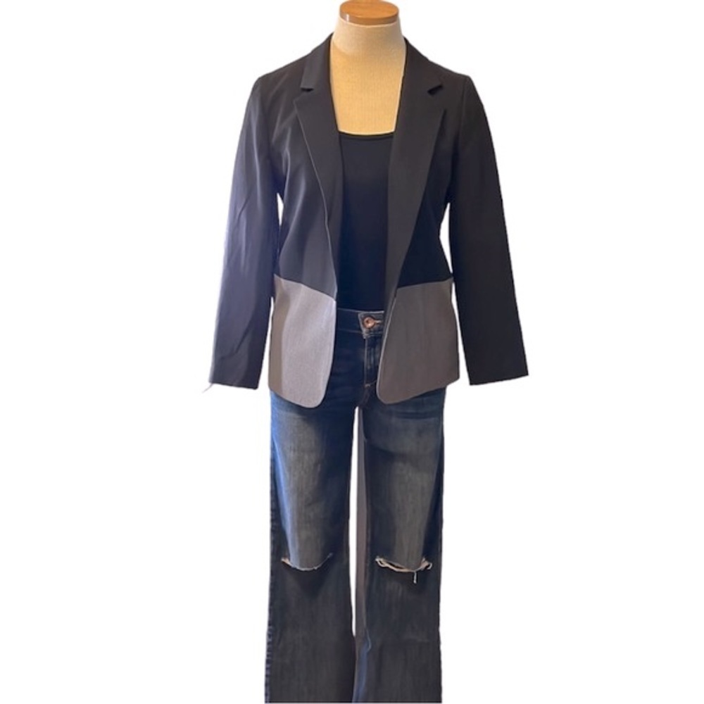 Aqua Open Front Color Block Blazer, Gray/Black, S… - image 6